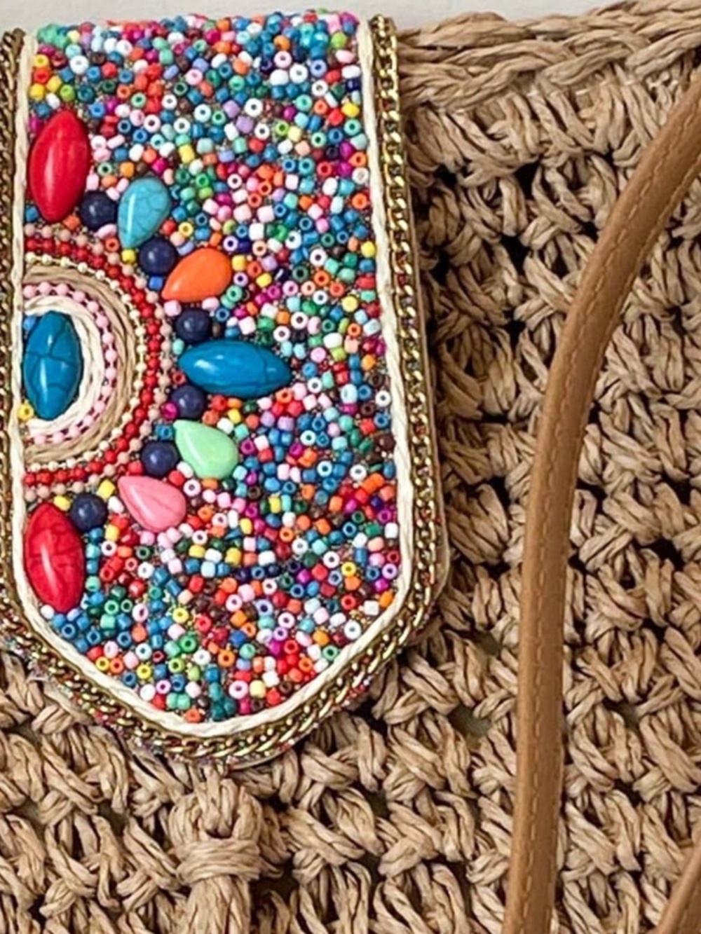 Boho colorful Beaded Straw Shoulder Crossbody Bag - Picture 3 of 7